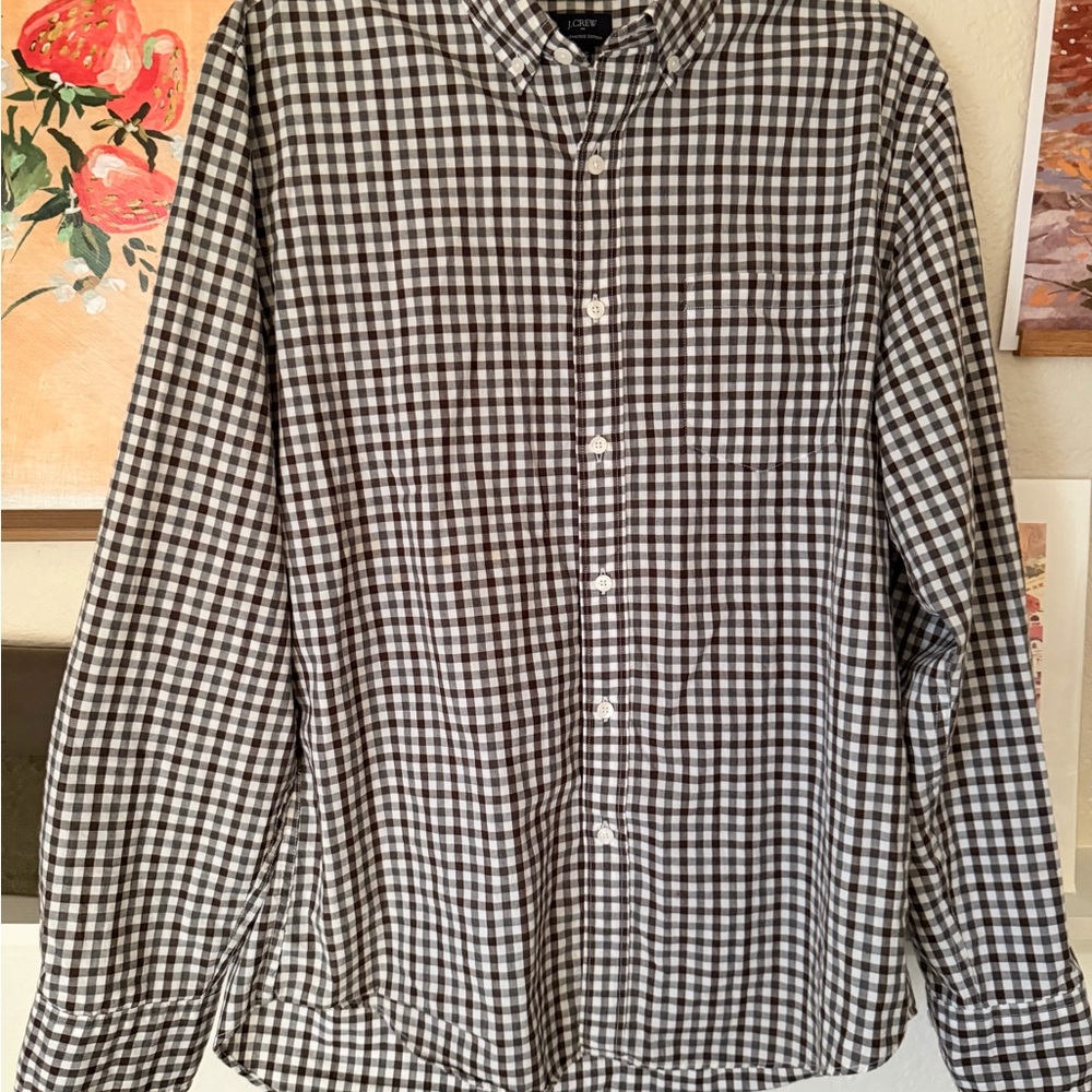 J. Crew 100% Cotton Brown and White Plaid Button Down Shirt